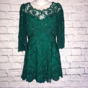 Emerald Free People Sequin Lace Romper